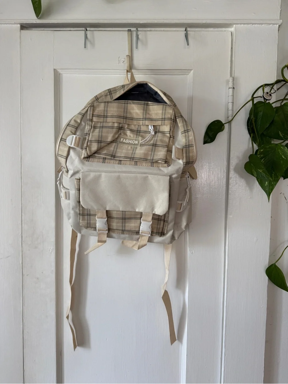 Beige Plaid FASHION Backpack